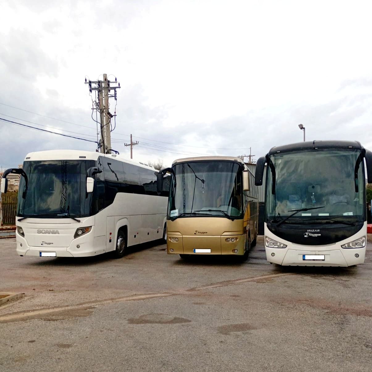 Sakarikos Tours fleet - Three coaches parked